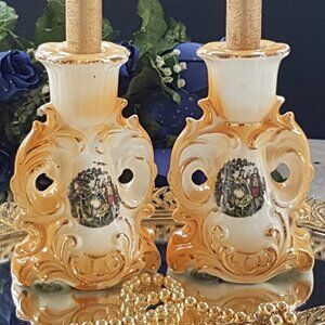 Porcelain Candlesticks, Taper Candle Holder Set, Mid Century Decor, 1950s